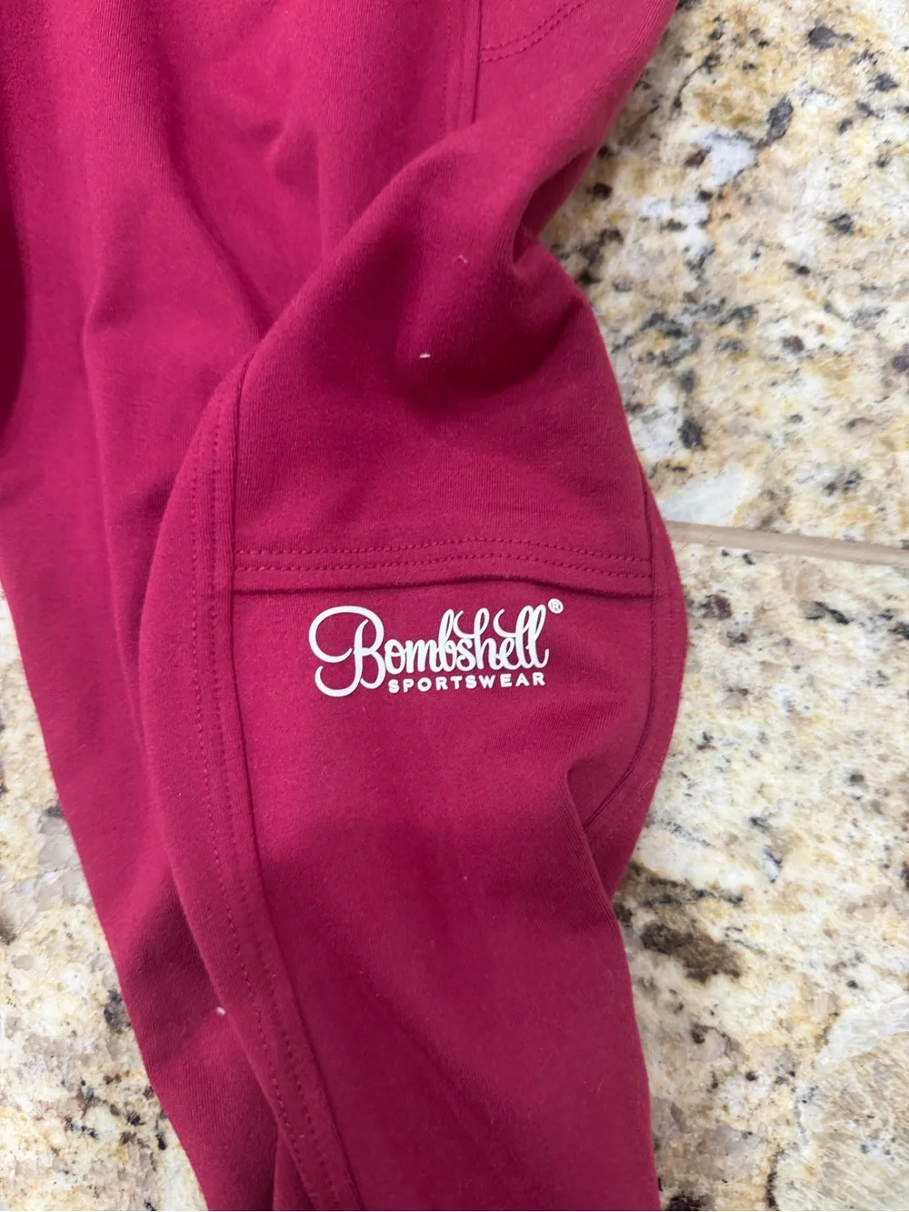 Bombshell Sportswear Burgundy High-Waist Leggings with White Rib Cuffs - Picture 3 of 4